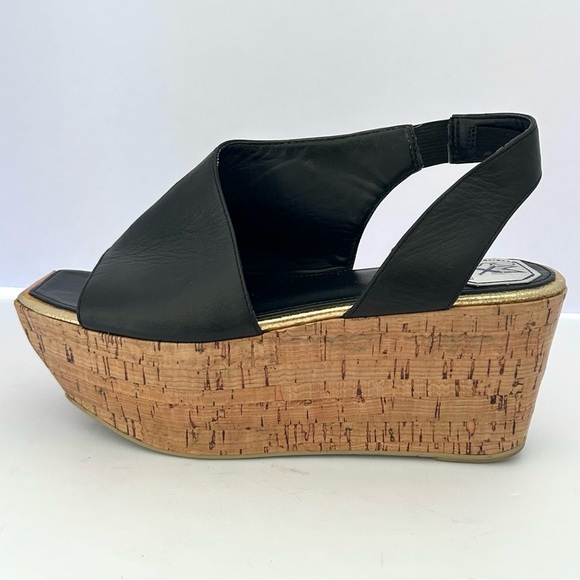 Donald Pliner DMSX Square Toe Sandal Shoe Cork Platform Leather Black Size 6.5 - Picture 3 of 11